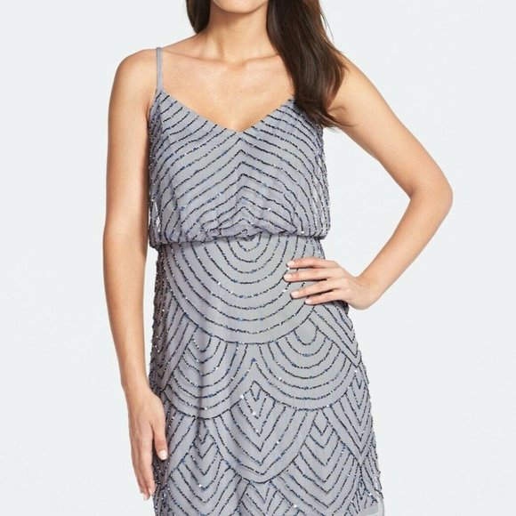 NEW Adrianna Papell Art‎ Deco Sequin Blouson Dress in Dusty Blue [SZ 12 ] - Picture 7 of 9